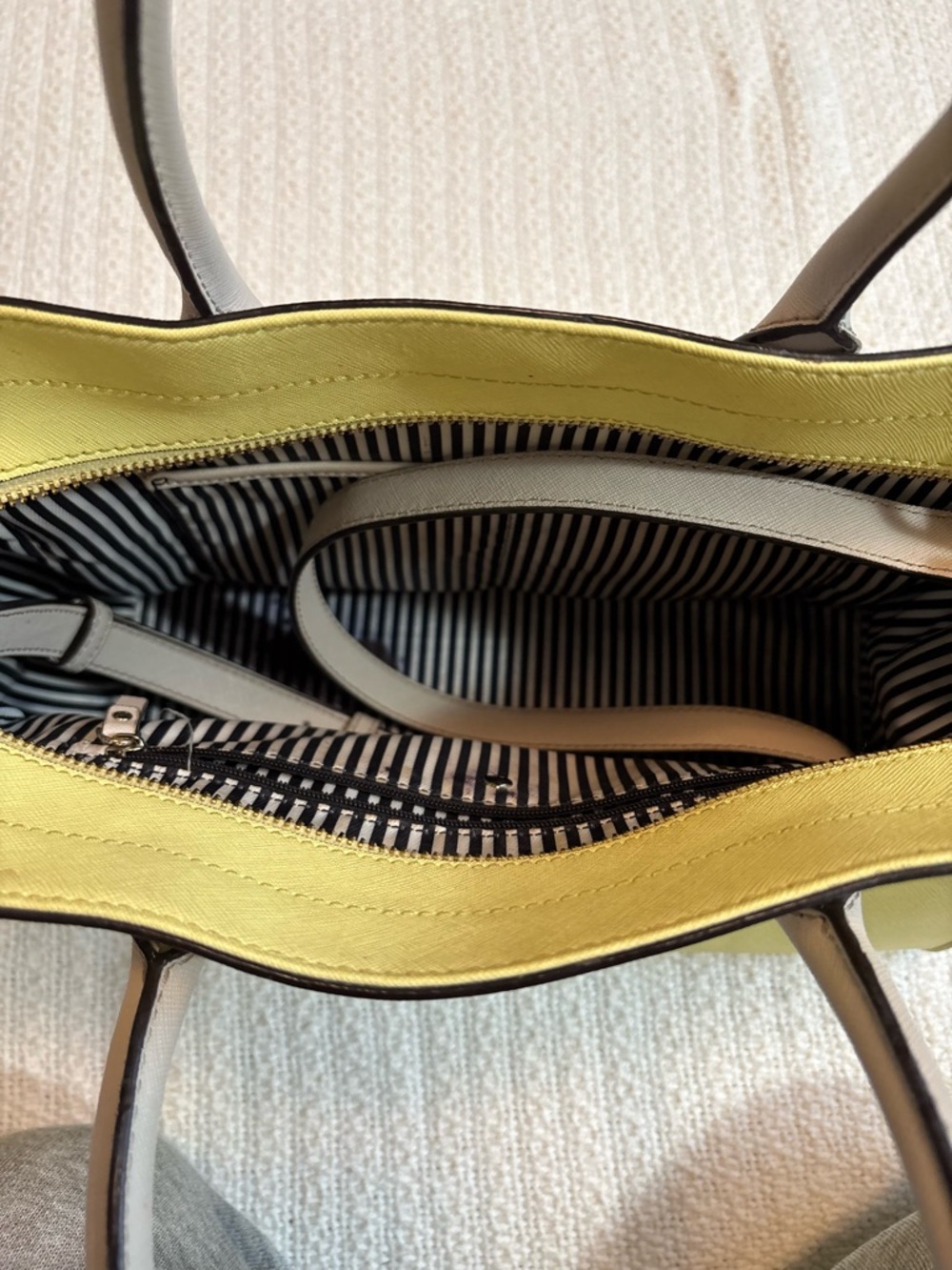 kate spade Yellow and Light Gray Leather Top-Handle Tote - Picture 5 of 9